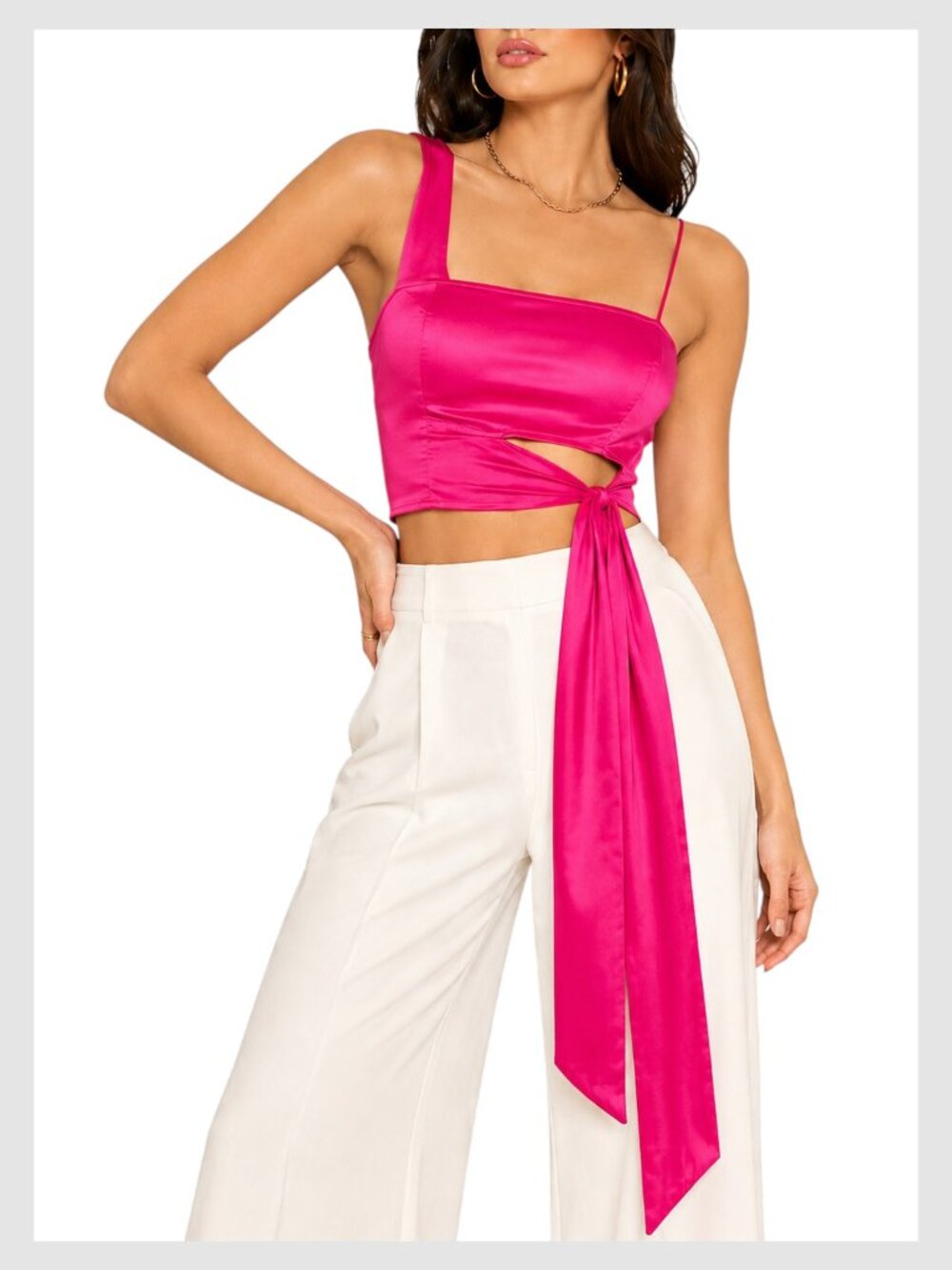 Free People Mila Crop Top Pink Satin Asymmetric Side Tie S